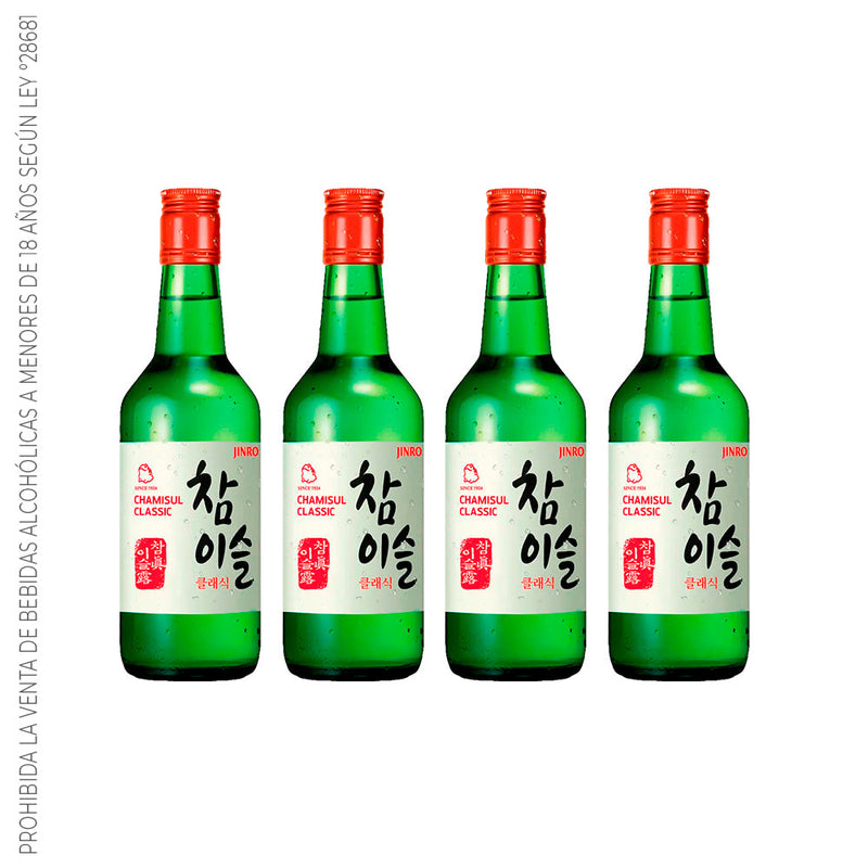 Soju Jinro Classic - Licor a base de arroz sabor Classic destilado con Bamboo 20.1% Alc Pack x4