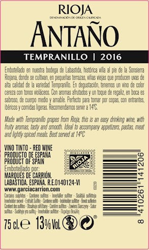 Antaño - Vino Tinto Español Cosecha - 750 ml