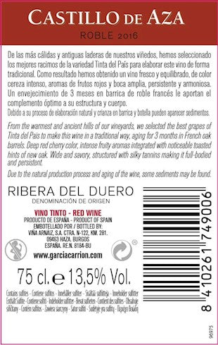 Castillo de Aza - Vino Tinto Español Roble - 750 ml