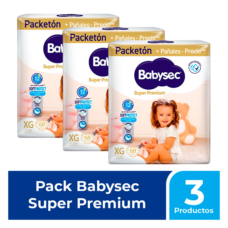 Babysec - 3 Pack Pañal Bebé Super Premium 68 un XG