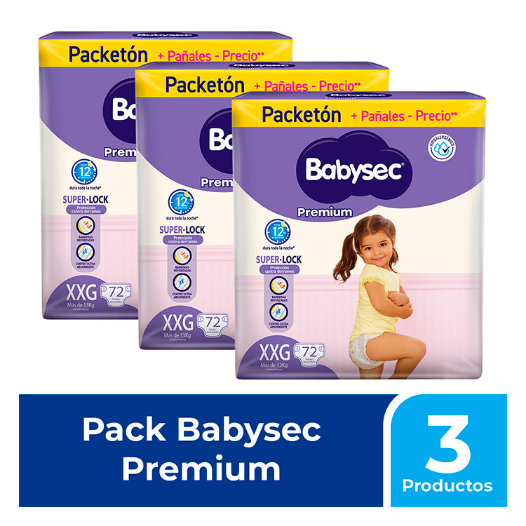 Babysec - 3 Pack Pañal Bebé  Premium 72 un XXG