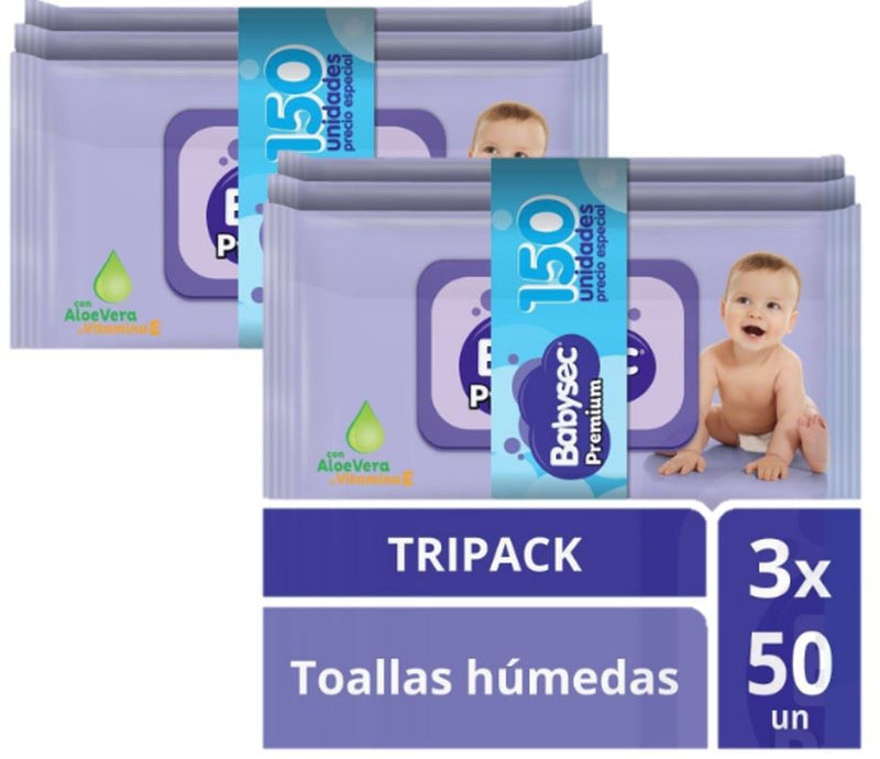 Babysec - 2 Pack de 3 paquetes Toallas Húmedas - Premium 150 un