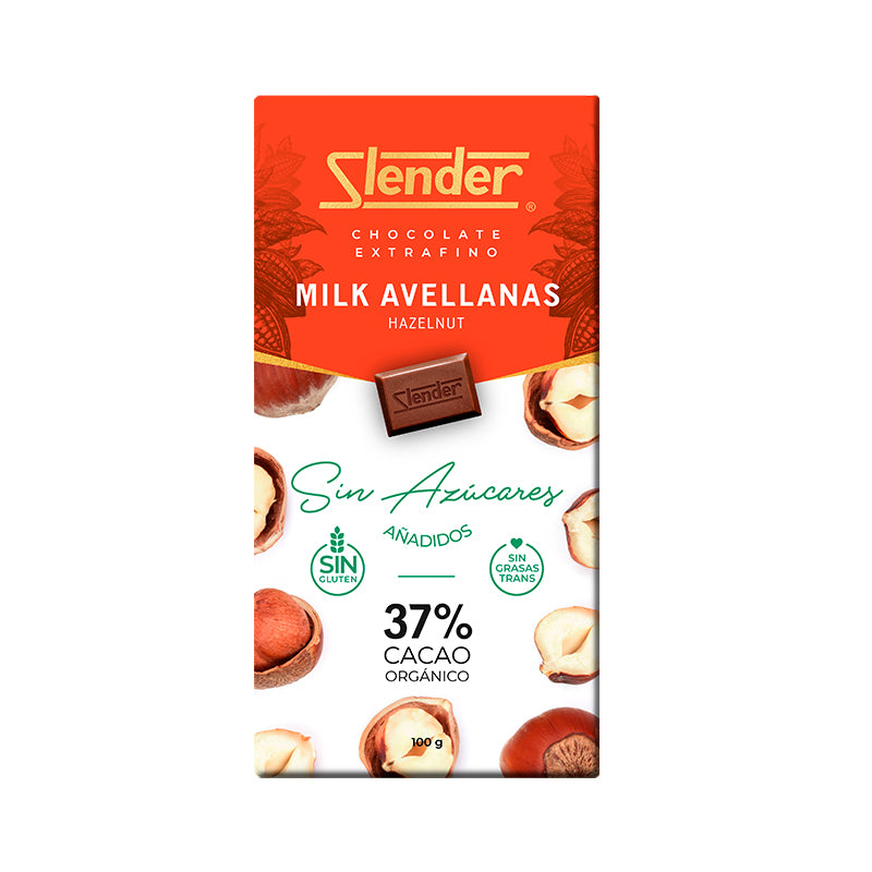 Slender - Chocolate 37% Cacao Orgánico - Leche con Avellanas 100 gr.