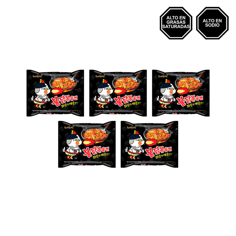 Buldak - Fideo instantáneo con Salsa de Pollo súper Picante Bolsa Pack x5