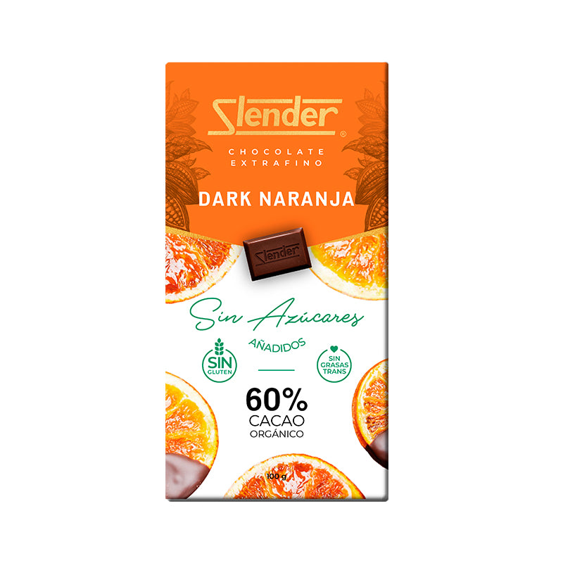Slender - Chocolate Dark 60% Cacao Orgánico - Naranja 100 gr.