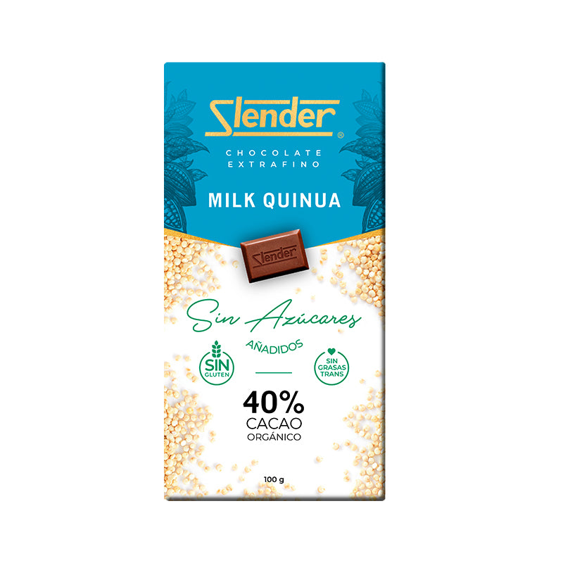 Slender - Chocolate 40% Cacao Orgánico - Leche con Quinua 100 gr.